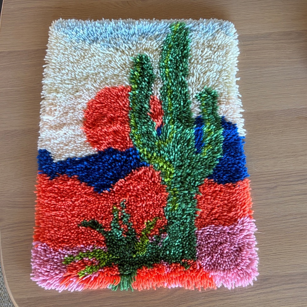Vintage Saguaro Cactus Latch hook Rug